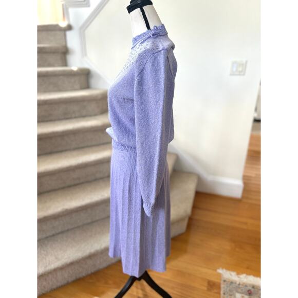 Vintage 1950s Lavender Purple Knit Sweater & Skirt Beaded Bow Set - Picture 4 of 6